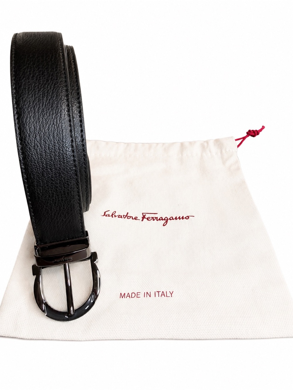 NEW Ferragamo Men's Reversible Belt Black Brown Gancini Buckle + Dust Bag